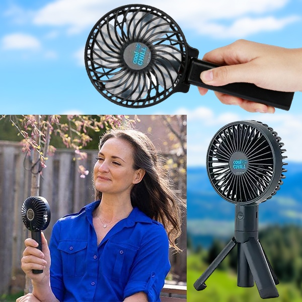 Nabíjateľný prenosný mini ventilátor so stojanom 2 v 1 | HANDCOLIO