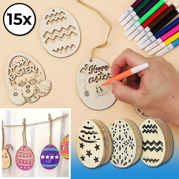 Veľkonočné drevené vajíčka (15ks) | EGGNAMENTIFY